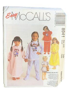 McCall's Girls Sleepwear Sewing Pattern Size 4 6 8941 Uncut